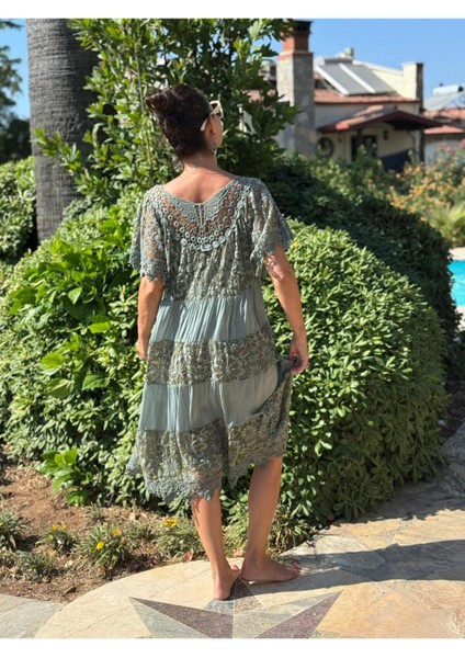 NCC10337 Italyan Ipek Elbise Haki fırsatları