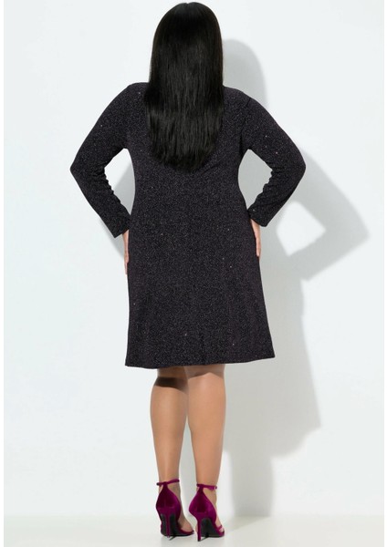 Kadın Büyük Beden Mürdüm, Ön Detaylı Simli Abiye Elbise 65N39118 fiyatları