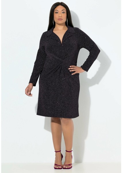 Kadın Büyük Beden Mürdüm, Ön Detaylı Simli Abiye Elbise 65N39118 fırsatları