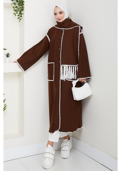 Arlin Atkılı Kaşe Uzun Ceket 1591 - Kahve