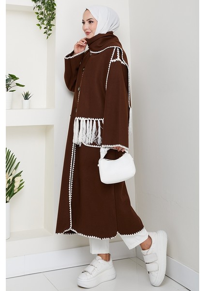 Arlin Atkılı Kaşe Uzun Ceket 1591 - Kahve modelleri