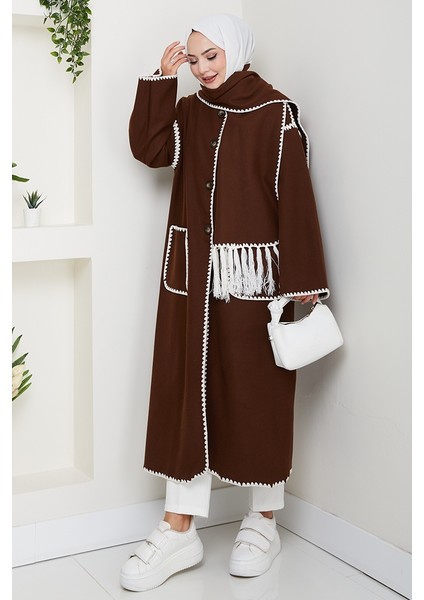 Arlin Atkılı Kaşe Uzun Ceket 1591 - Kahve indirimleri