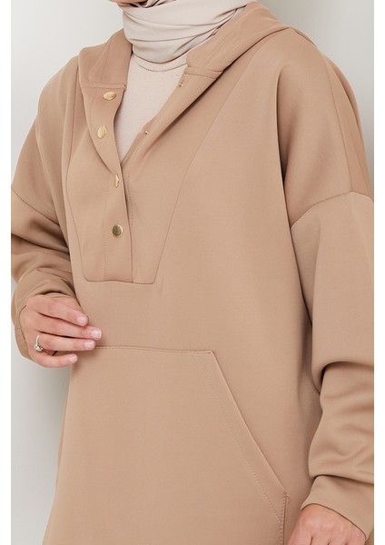 Kapüşonlu Düğme Detaylı Scuba Takım 1592 - Vizon indirimleri