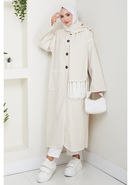 Arlin Atkılı Kaşe Uzun Ceket 1591 - Bej modelleri
