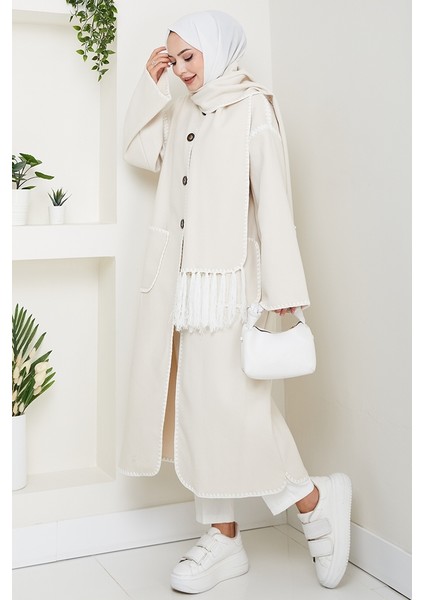 Arlin Atkılı Kaşe Uzun Ceket 1591 - Bej indirimleri
