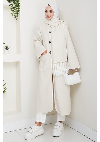 Arlin Atkılı Kaşe Uzun Ceket 1591 - Bej