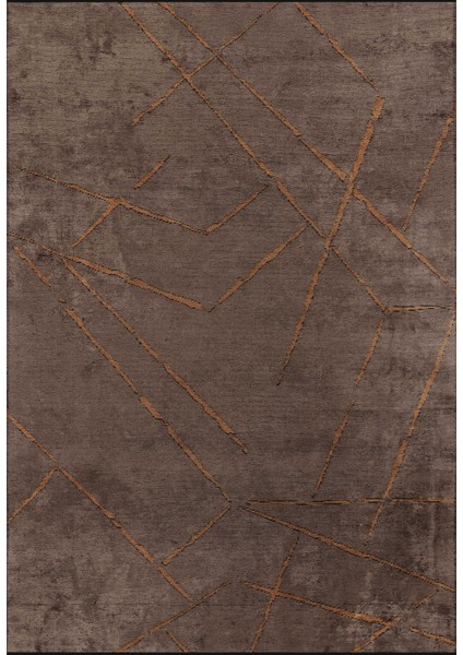 Hare Premium 1313 Kahve-Kiremit - Pamuk Şönil Dokuma Halı | Parlak Salon Halısı