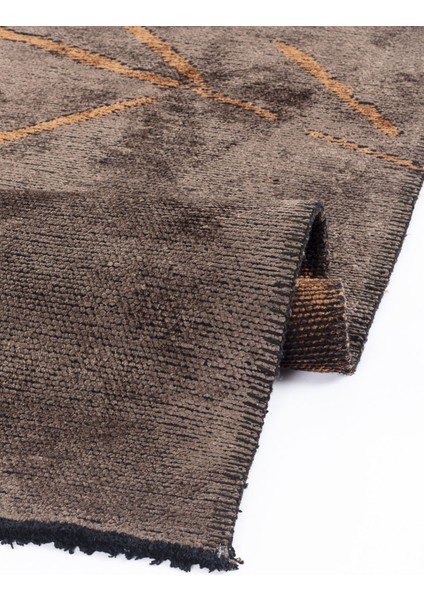 Hare Premium 1313 Kahve-Kiremit - Pamuk Şönil Dokuma Halı | Parlak Salon Halısı modelleri