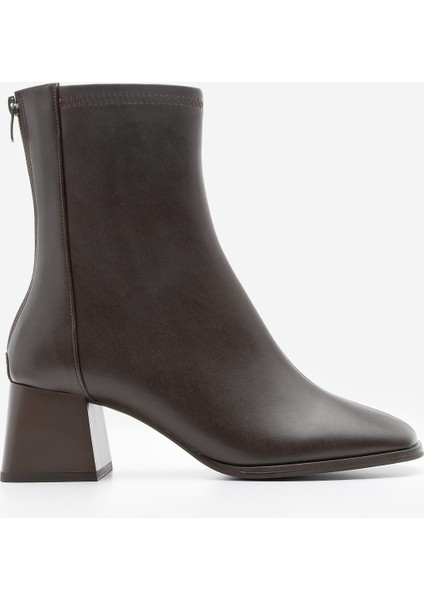 Kadın Topuklu Bot Küt Burun Arkadan Fermuarlı Nayis Kahve modelleri