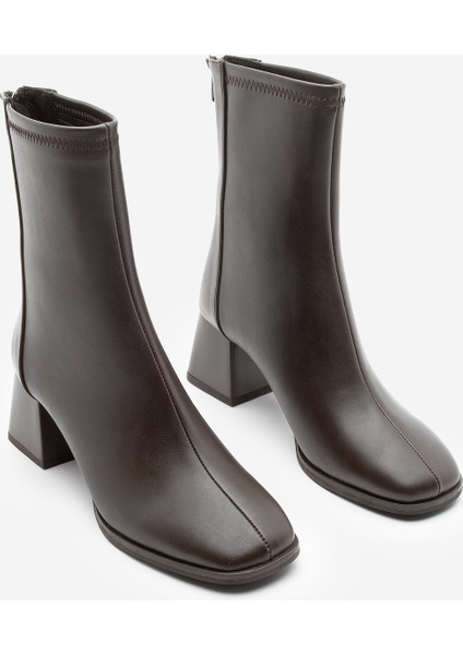 Kadın Topuklu Bot Küt Burun Arkadan Fermuarlı Nayis Kahve indirimleri