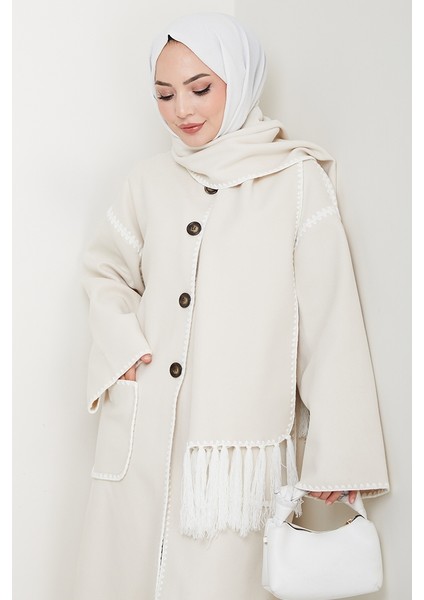 Arlin Atkılı Kaşe Uzun Ceket 1591 - Bej fırsatları