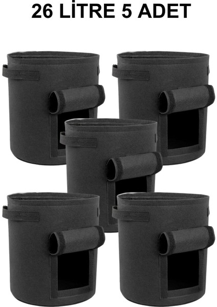 Pencereli Kumaş Saksı Pot 26 Litre 5 Adet