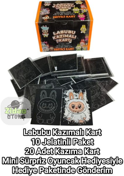 Labubu Kazımalı Kart 10 Jelatinli Poşet | 20 Kart | Mini Sürpriz Oyuncak ve Şeker Hediyeli indirimleri