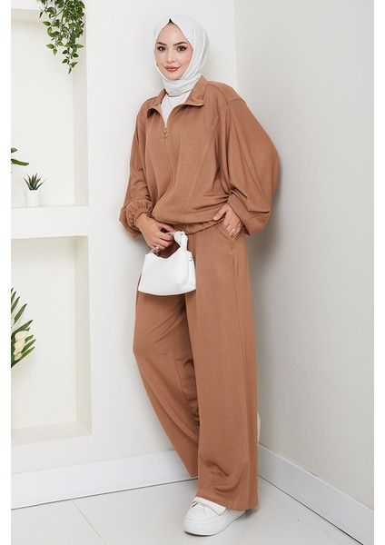 Fermuarlı Oversize Takım 1595 - Vizon