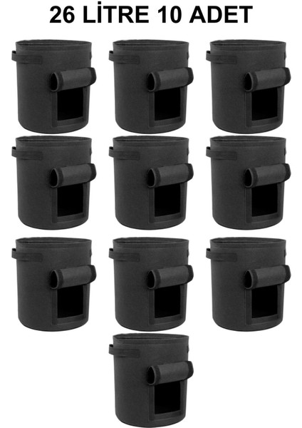 Pencereli Kumaş Saksı Pot 26 Litre 10 Adet
