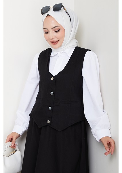 Ikili Gabardin Yelek Etek Takım 1400 - Siyah fiyatları