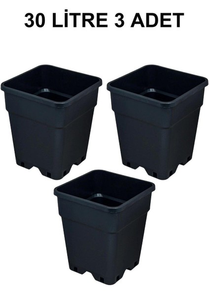 Plastik Kare Saksı 30 Litre 3 Adet