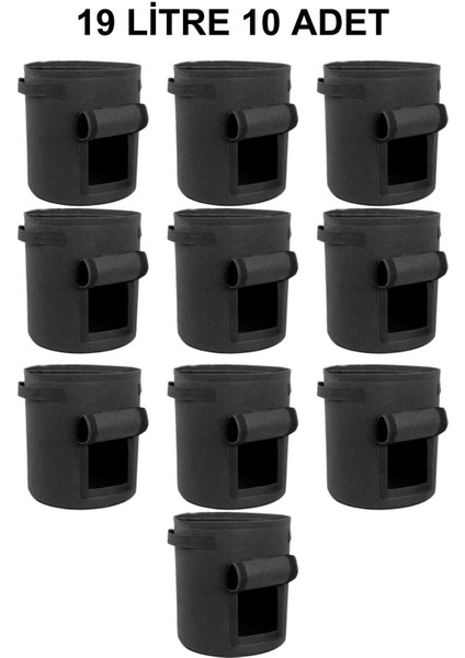 Pencereli Kumaş Saksı Pot 19 Litre 10 Adet