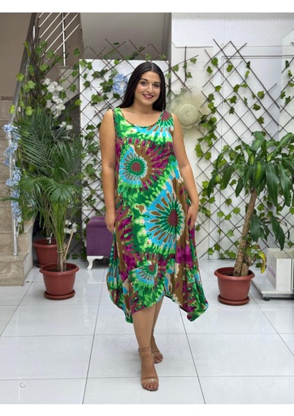 BD13306 Viskon Kolsuz Bodrum Batikli Elbise fiyatları