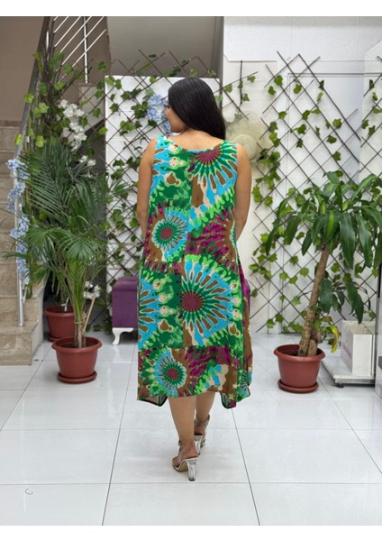 BD13306 Viskon Kolsuz Bodrum Batikli Elbise fırsatları