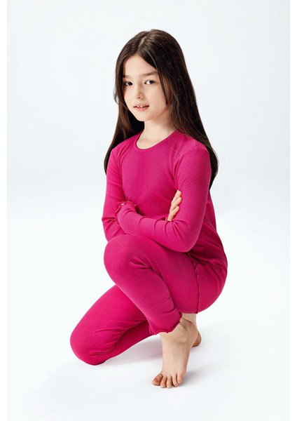 Kız Çocuk Fitilli Taytlı Takım Fuşya Renk modelleri