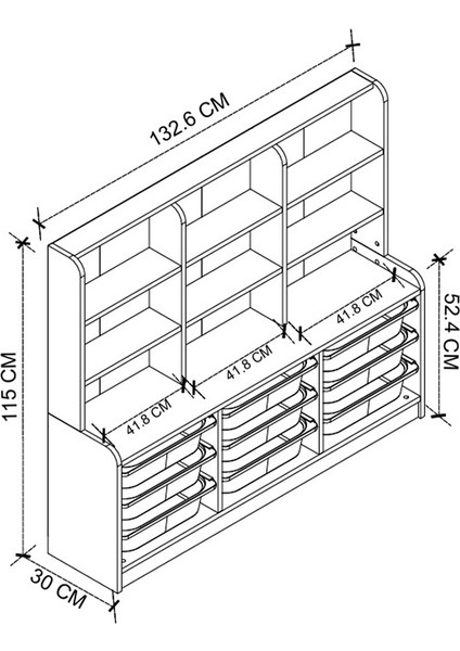 9 Sepetli 9 Raflı Dolap Çok Amaçlı Dolap Oyuncak Dolabı Almina Çam