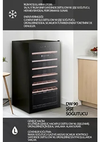 93 L Kapasiteli Şarap Soğutucu Ahşap Raflı Modern Tasarım 40 dB Sessiz Çalışma modelleri
