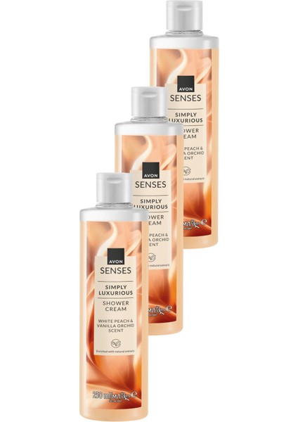 Simply Luxurious Beyaz Şeftali ve Vanilya Orkide Kokulu Duş Kremi 250 Üçlü Set modelleri