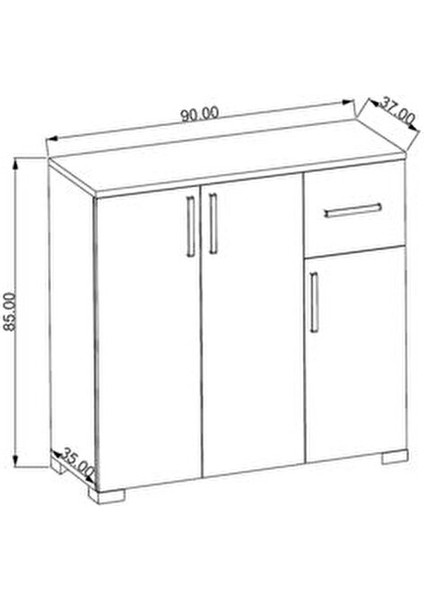 FLY Hermes Çok Amaçlı Dolap 90x85x37 cm Geniş Depolama Alanı Beyaz Kapaklı
