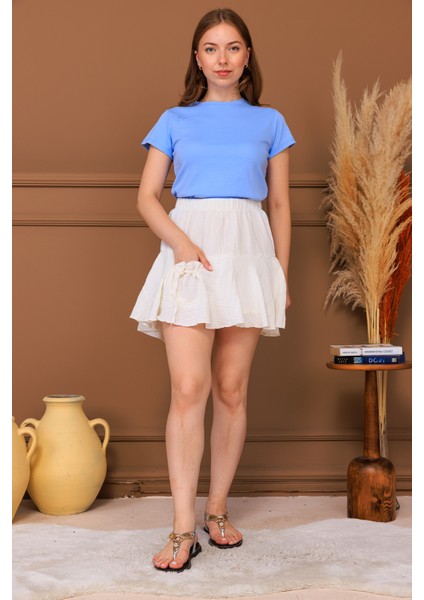 %100 Pamuk Müslin Cep Detaylı Mini Şort Etek