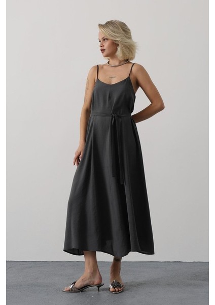 Askılı Basic Uzun Elbise - Sarı