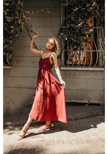 Askılı Basic Uzun Elbise - Sarı indirimleri