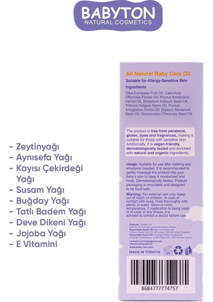 Doğal Bebek Bakım Yağı 50 ml modelleri