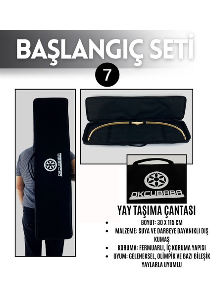 Geleneksel Okçuluk Lamine 'vav' Set- Vav Yay + 7 Ok + Zihgir + Tirkeş + Kolçak + Eldiven + Çanta