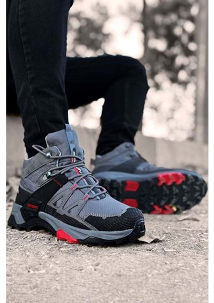 2222-FORZA Anatomik Kaydırmaz Tabanlı Soft Shell Outdoor Trekking Erkek Bağcıklı Spor Bot - NKT02222-FÜME-41