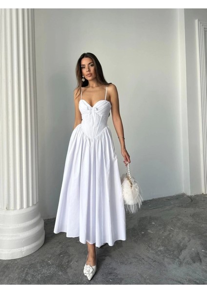 Kadın Poplin Kumaş Kurdeleli Askılı Midi Elbise fiyatları