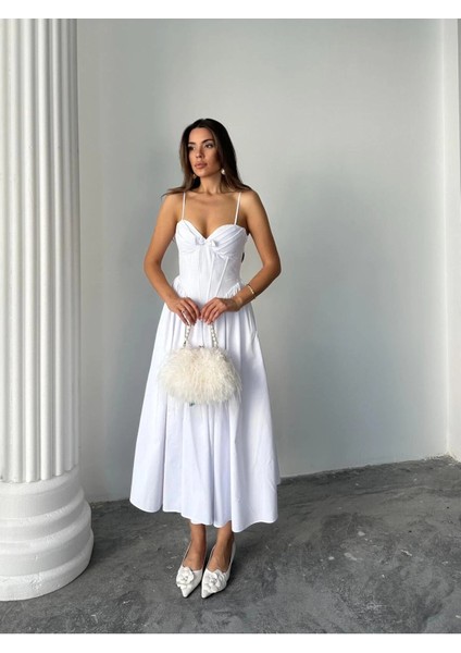 Kadın Poplin Kumaş Kurdeleli Askılı Midi Elbise modelleri