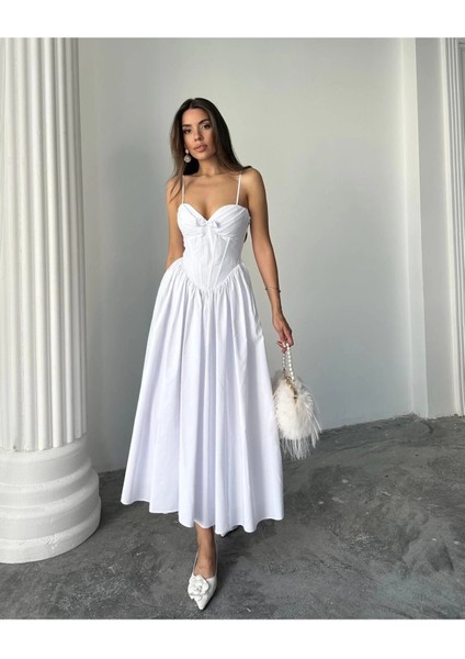 Kadın Poplin Kumaş Kurdeleli Askılı Midi Elbise fırsatları