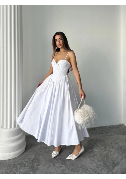 Kadın Poplin Kumaş Kurdeleli Askılı Midi Elbise indirimleri