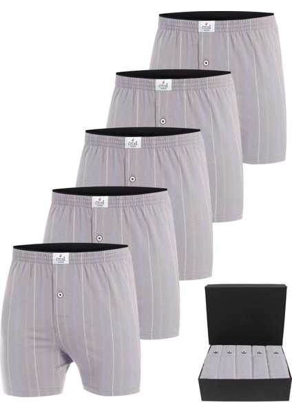 Premium 5'li Çizgili Erkek Boxer - %100 Pamuk, Ultra Yumuşak Kumaş, Rahat Kalıp, Etiketsiz ve Kaliteli Boxer, Hediye Kutulu Günlük Erkek Iç Giyim