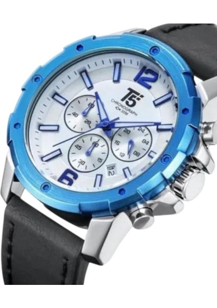 Erkek Kol Saati – Siyah Deri Kordon – Mavi Çerçeve – Beyaz Kadran – Multifonksiyonel fiyatları