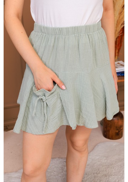 %100 Pamuk Müslin Cep Detaylı Mini Şort Etek modelleri