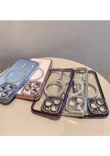 iPhone 16 Pro Max Uyumlu Kılıf Kamera Korumalı Parlak Elmas Taşlı Magnetic Simli Arkası Şeffaf Lüx fırsatları