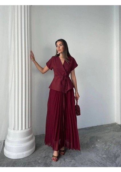 Kadın Piliseli Pinterest Model Etek Büstiyer Takım