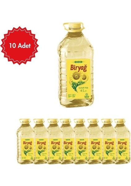 Ayçiçek Yağı 10 Adet x 4 L | Ekonomik Paket | Hafif ve Doğal Lezzet
