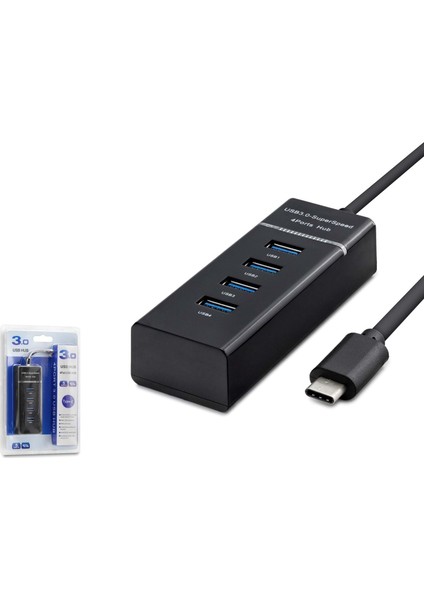 HDX7045 Type-C 3.1 - 1xusb 3.0 + 3xusb 2.0 Type-C Çoklayıcı - Siyah