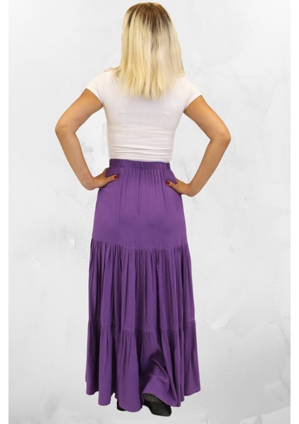 Viskon Kumaş Fırfırlı Uzun Kadın Etek modelleri