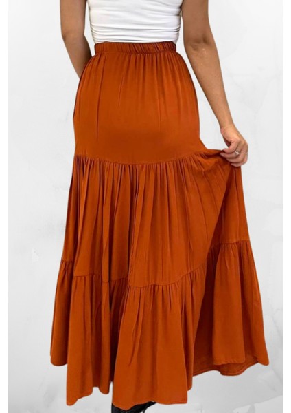 Viskon Kumaş Fırfırlı Uzun Kadın Etek