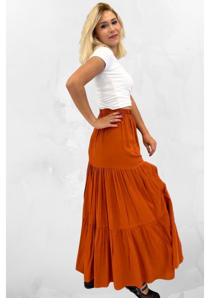 Viskon Kumaş Fırfırlı Uzun Kadın Etek modelleri