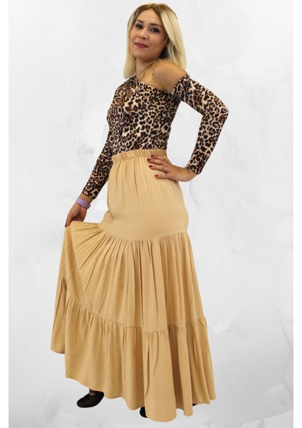 Viskon Kumaş Fırfırlı Uzun Kadın Etek